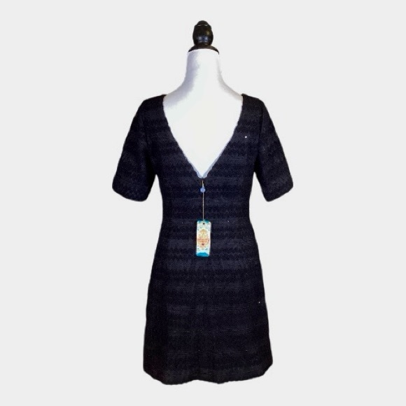 Plenty by Tracy Reese NWT Black Sequin Lace Textured Shift Mini Dress Size 8 - Picture 4 of 8